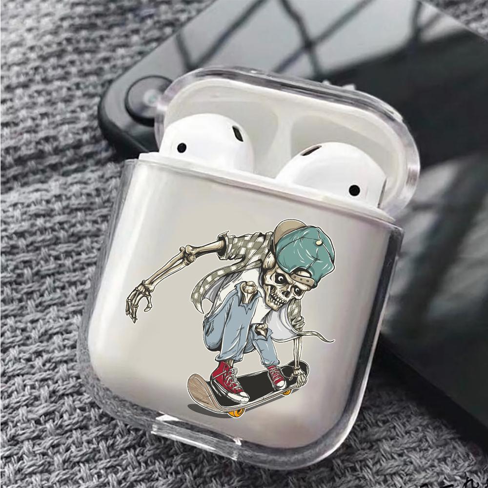 Skull playing skateboard Hard Plastic Protective Clear Case Cover For Apple Airpods-AirPod Case-Altracase