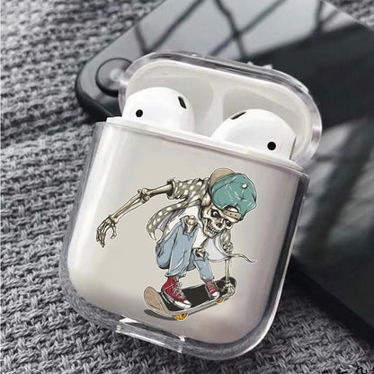 Skull playing skateboard Hard Plastic Protective Clear Case Cover For Apple Airpods-AirPod Case-Altracase
