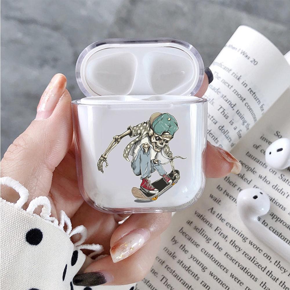 Skull playing skateboard Hard Plastic Protective Clear Case Cover For Apple Airpods-AirPod Case-Altracase
