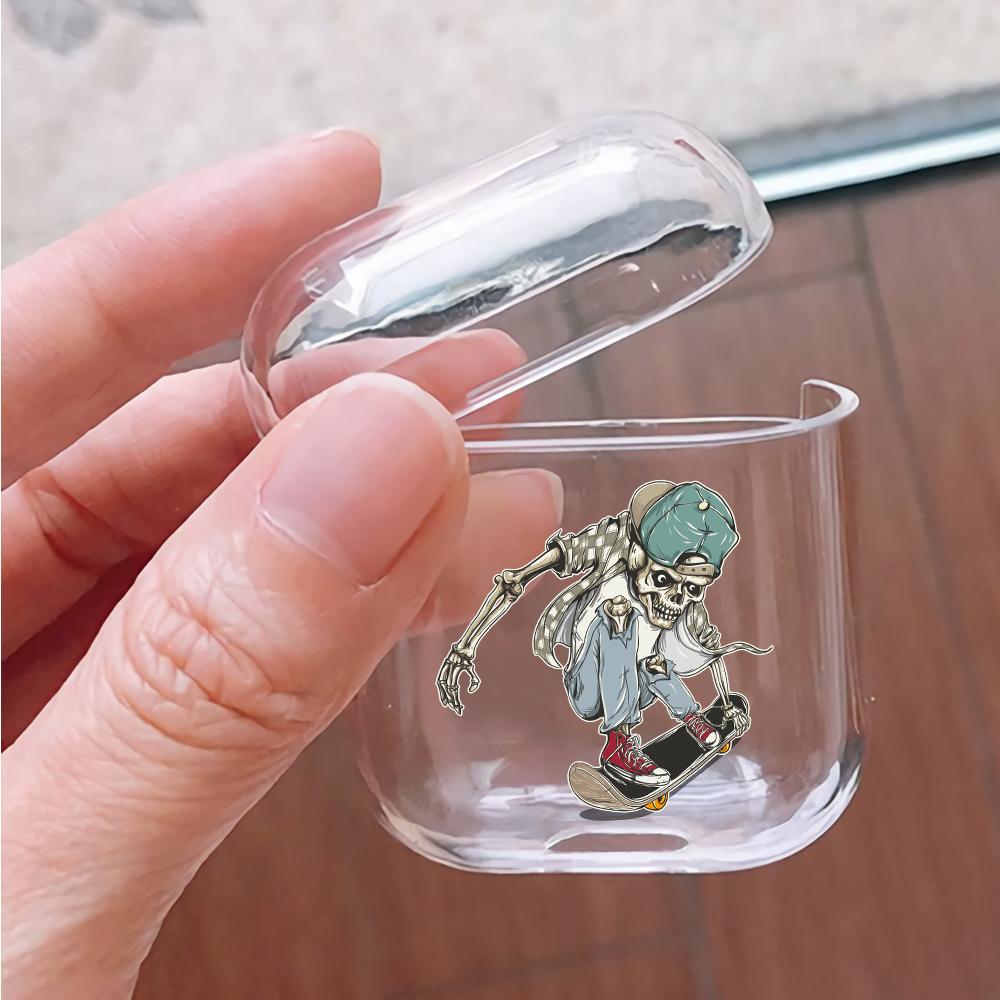 Skull playing skateboard Hard Plastic Protective Clear Case Cover For Apple Airpods-AirPod Case-Altracase