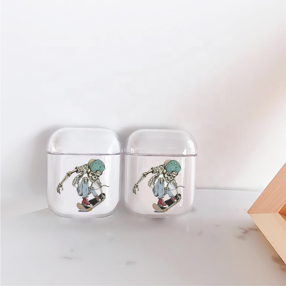 Skull playing skateboard Hard Plastic Protective Clear Case Cover For Apple Airpods-AirPod Case-Altracase