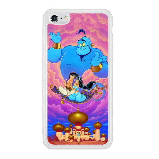 Aladdin iPhone 6 case by Altracase featuring Genie and Aladdin on magic carpet over Agrabah palace